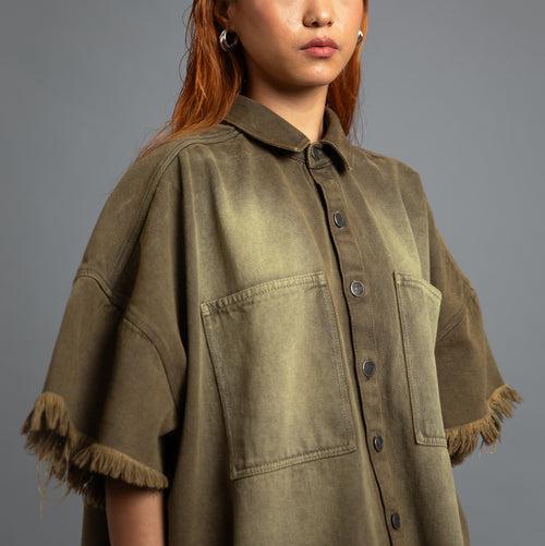 SuperHUEMN 'Sand' Washed Denim Overshirt (Olive Brown)