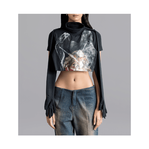 Patched 'Garbage' Second skin crop top 2.0 (Black)