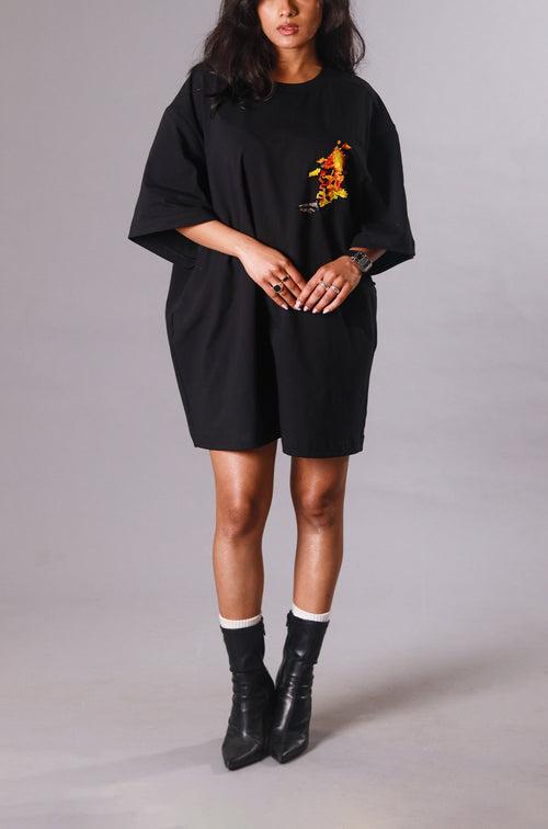 SuperHUEMN Handcrafted 'Burning Man' Oversized Dress (Black)