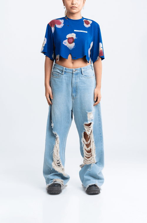 Huemn Blood Washed To Love Crop Top (Blue)