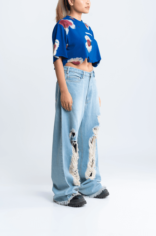 Huemn Blood Washed To Love Crop Top (Blue)