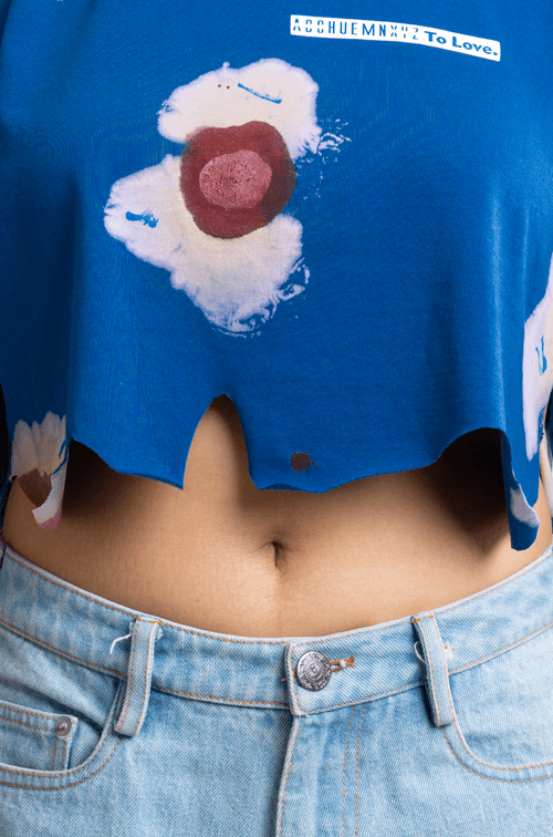 Huemn Blood Washed To Love Crop Top (Blue)