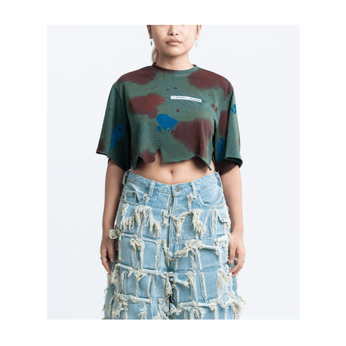 Huemn Blood Washed To Love Crop Top (Dark Green)