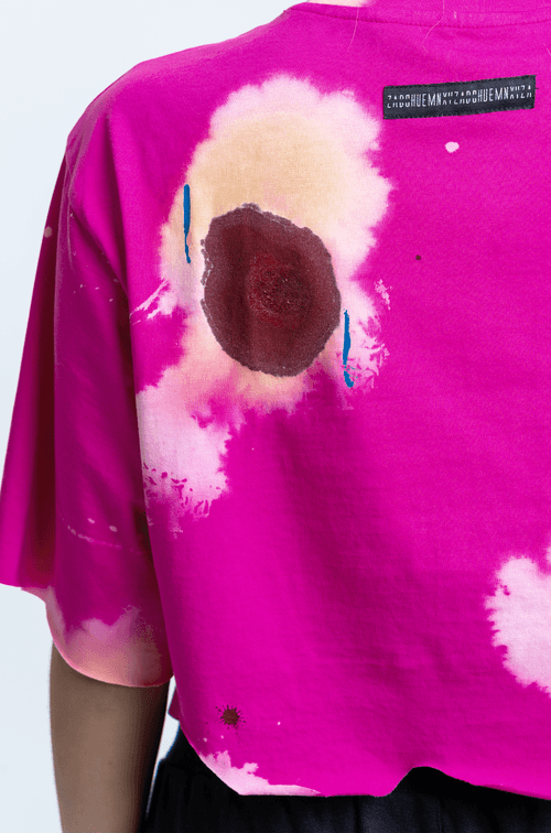 Huemn Blood Washed To Love Crop Top (Hot Pink)