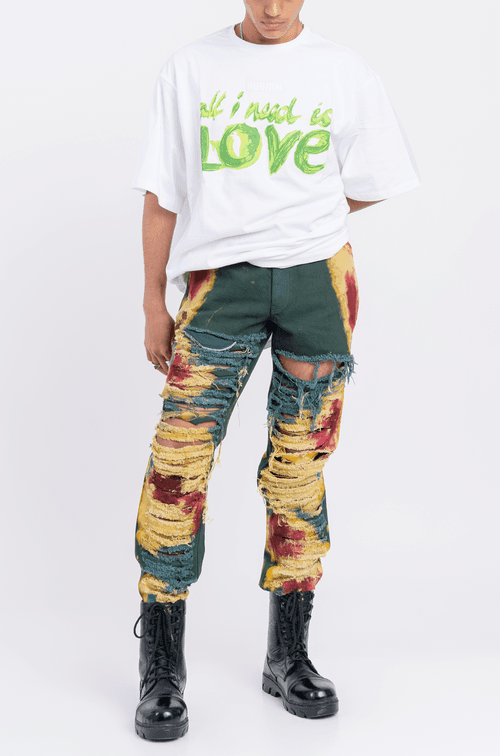 Huemn Blood Washed Slit And Frayed Denim (Green)