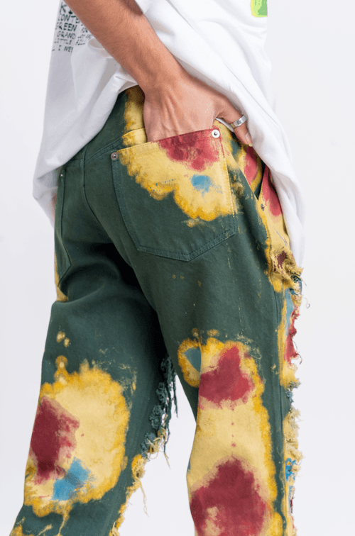 Huemn Blood Washed Slit And Frayed Denim (Green)