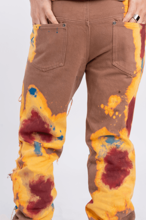 Huemn Blood Washed Slit And Frayed Denim (Beige)