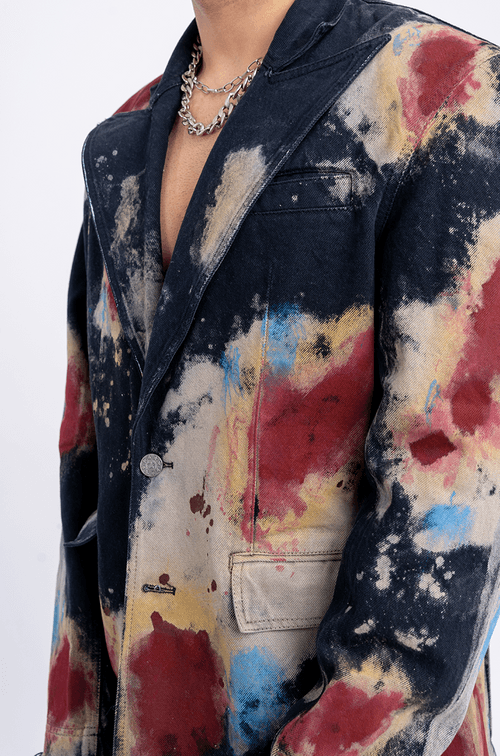 Huemn Blood Washed Distressed Edge Denim Blazer