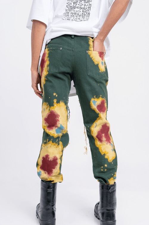 Huemn Blood Washed Slit And Frayed Denim (Green)