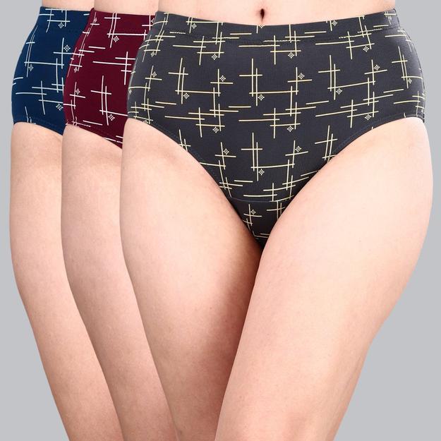 High Waist Full Coverage Printed Stretch Cotton Hipster Panty (Pack of 3) 3HWB-32