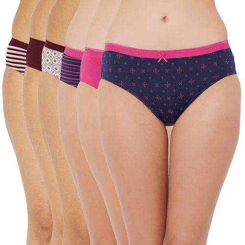 High Rise Full Coverage Solid and Printed Cotton Stretch Hipster Panty (Pack of 6)-6FCB-21