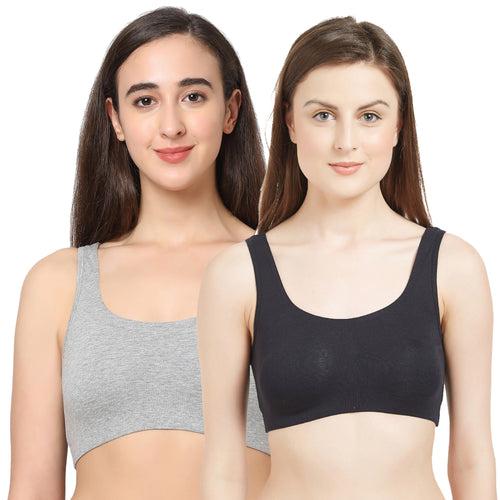 Non Wired Non Padded Full Coverage Low Impact Slip on Sports Bra (Pack of 2)