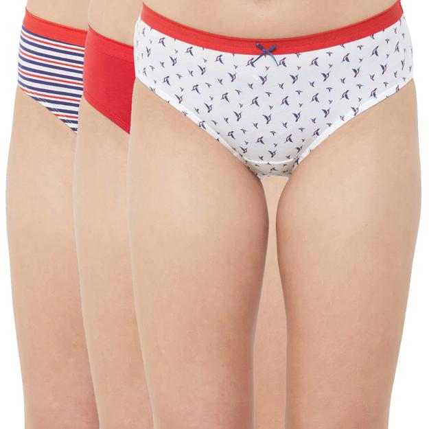 High Rise Full Coverage Solid and Printed Cotton Stretch Hipster Panty (Pack of 3) - 3FCB-17