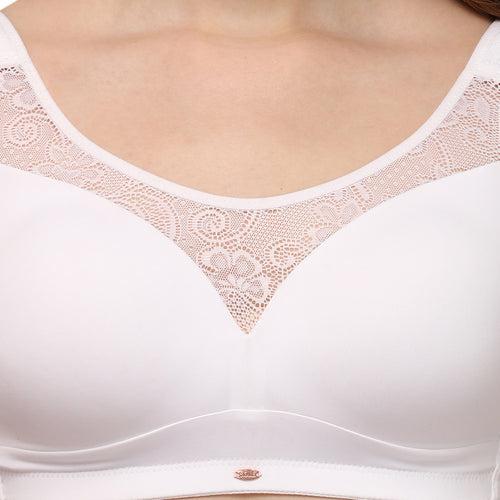 Full Coverage Padded Non Wired Bra With Lace Detailing- CB-132