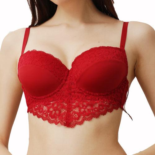 Semi/ Medium Coverage Wired Demi Cup Lace Bra with Brief