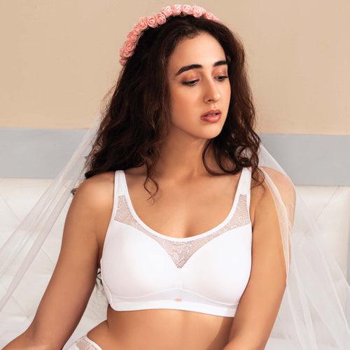 Full Coverage Padded Non Wired Bra With Lace Detailing- CB-132