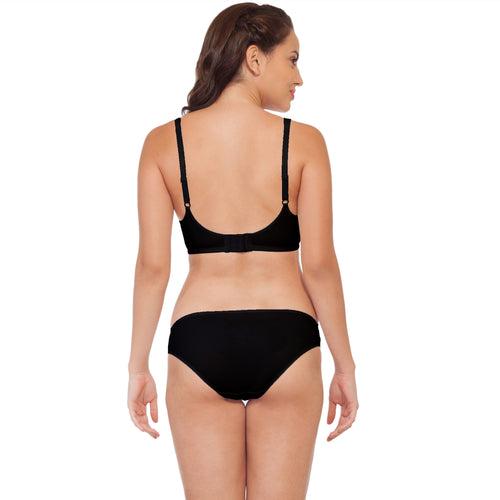 Medium Coverage Seamless Non Wired Mesh Straps Bra with Bikini Style Panty- SET 315-1315
