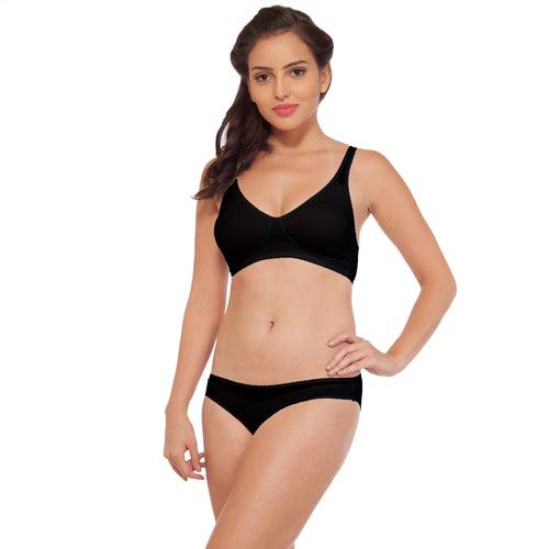 Medium Coverage Seamless Non Wired Mesh Straps Bra with Bikini Style Panty- SET 315-1315