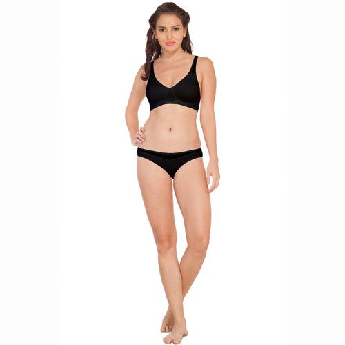 Medium Coverage Seamless Non Wired Mesh Straps Bra with Bikini Style Panty- SET 315-1315