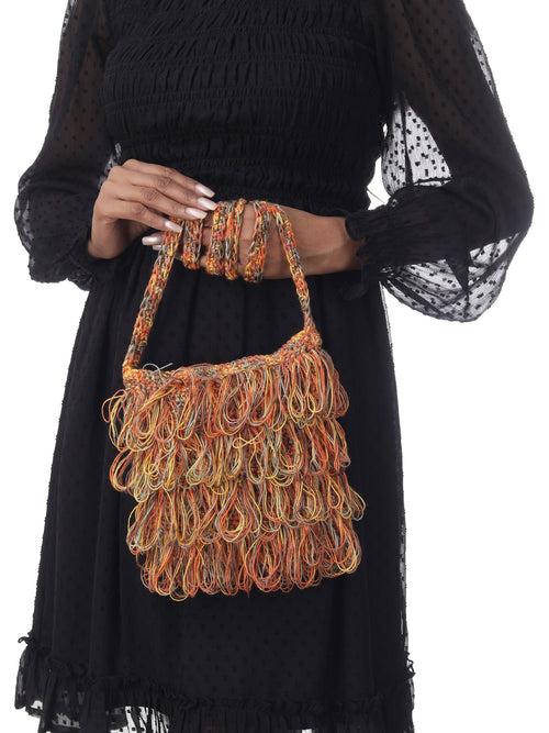 Bronze Multi Frilled Crochet Satchel