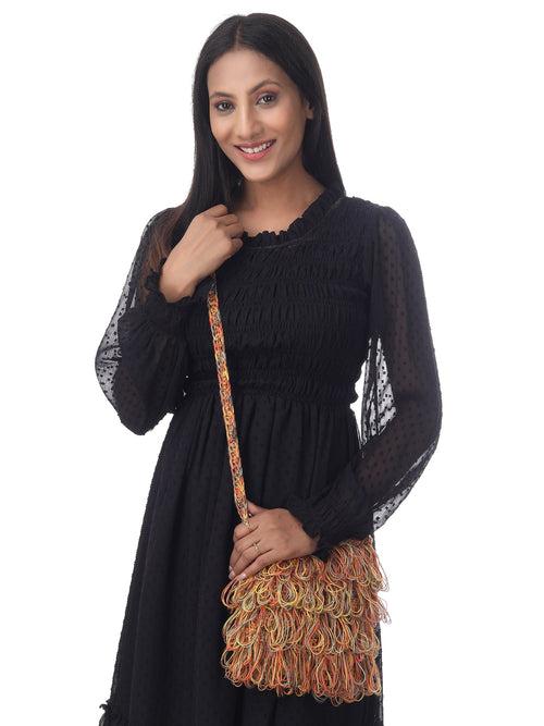 Bronze Multi Frilled Crochet Satchel