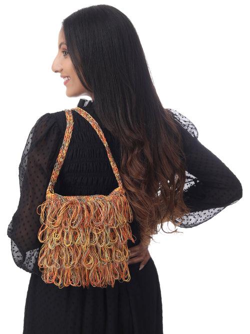 Bronze Multi Frilled Crochet Satchel