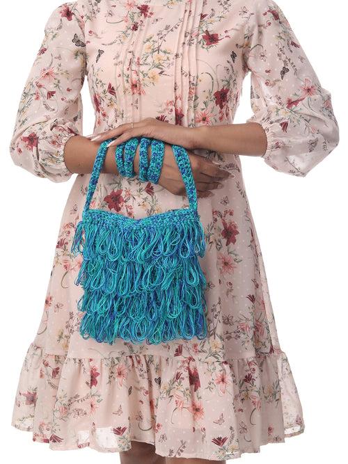 Cerulean Multi Frilled Crochet Satchel