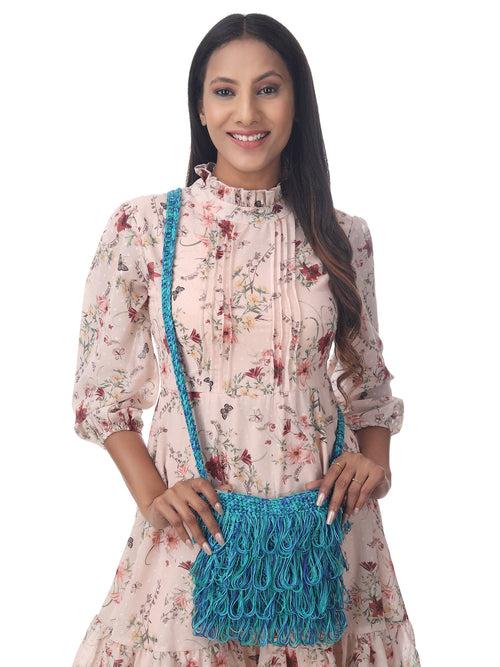 Cerulean Multi Frilled Crochet Satchel