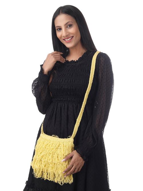 Sunny Yellow Frilled Crochet Satchel