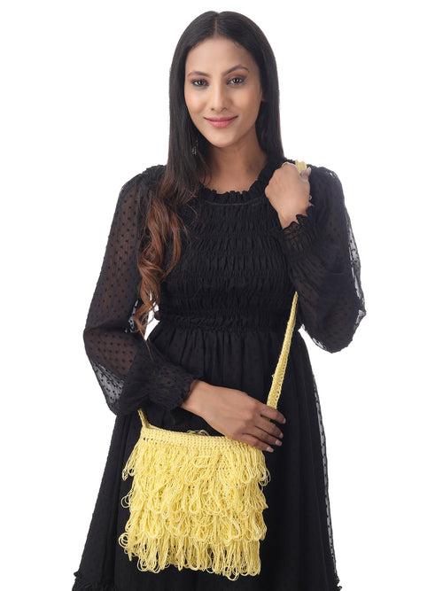 Sunny Yellow Frilled Crochet Satchel