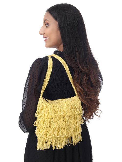 Sunny Yellow Frilled Crochet Satchel
