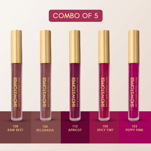 Combo of 5 - Showstopper Liquid Lipstick Fashion Shades