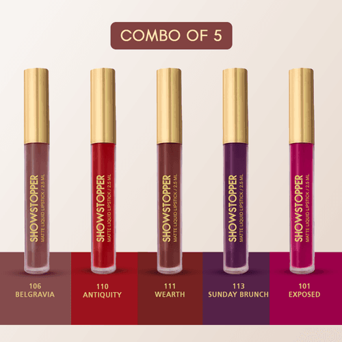 Combo of 5 - Showstopper Liquid Lipstick Everyday Nude Shades