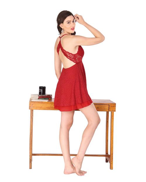 Red Lace Net Sexy Doll nighty Set for women