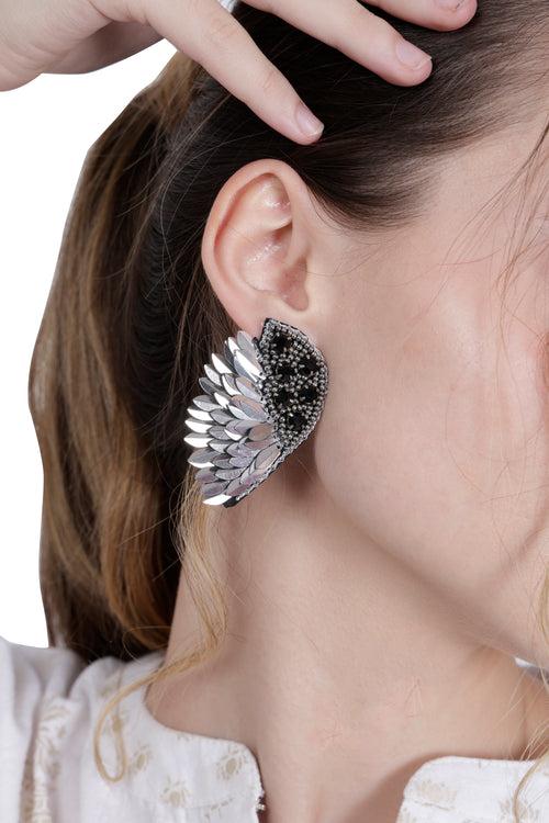 Elegant Angel Wing Earrings – Sterling Silver with Cluster Earrings/Hand Beaded