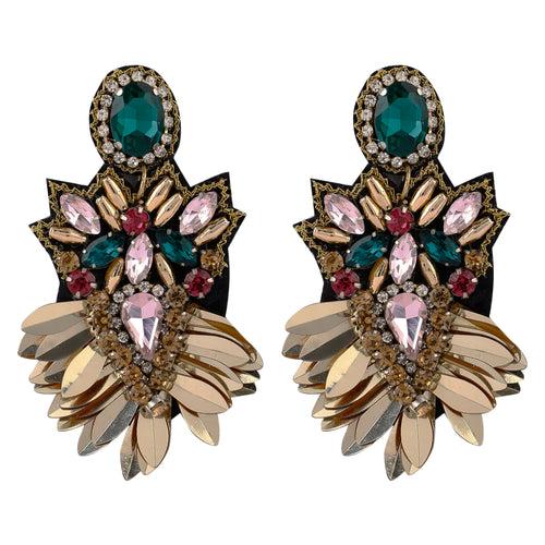 Elegant Gold-Tone Earrings with Crystals and Gems design | elegant and eye-catching