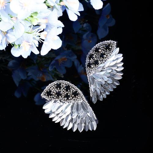 Elegant Angel Wing Earrings – Sterling Silver with Cluster Earrings/Hand Beaded