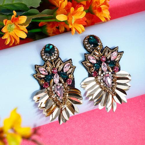 Elegant Gold-Tone Earrings with Crystals and Gems design | elegant and eye-catching