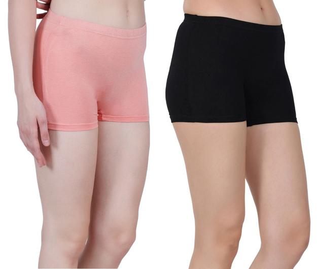 Bamboo Fabric Mid Rise Shorts | Peach & Black | Pack Of 2