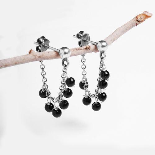 OXIDIZED SILVER BLACK BEAD EARRINGS