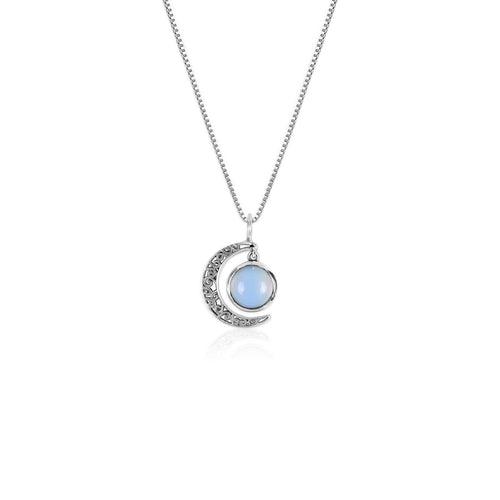 Oxidised Silver Moonstone Crescent Pendant with Box Chain