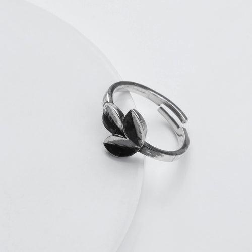 Oxidised Silver Tiny Leaf Ring