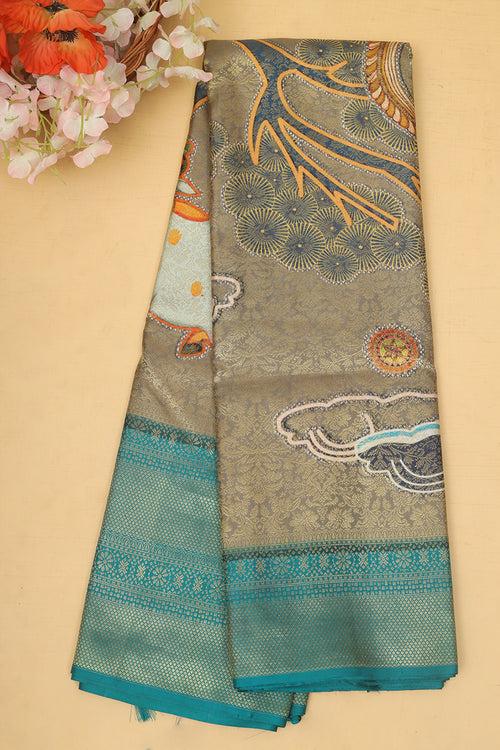 English grey pichwai Kalamkari silk saree