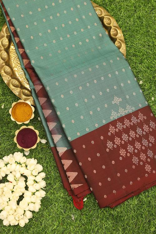 Water Green with Brown Silk Saree