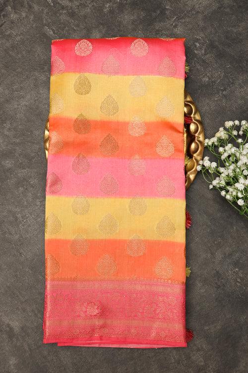 Multicolour pure raw silk saree