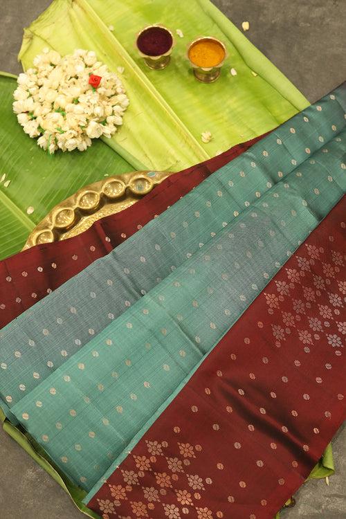 Water Green with Brown Silk Saree