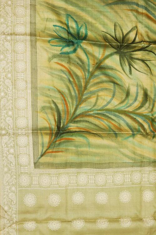 Lite Green Tussar Silk Saree