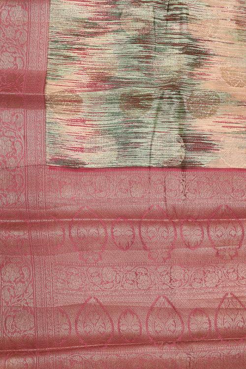 Cardamom green brush strokes raw silk saree