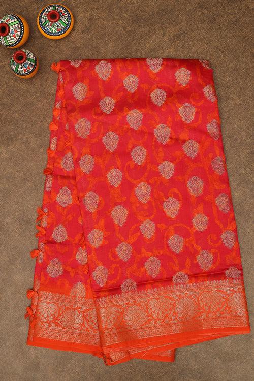 Reddish orange rawsilk saree