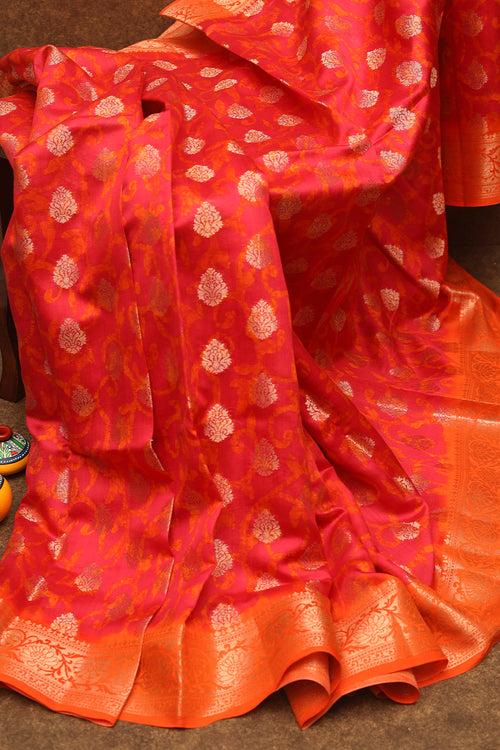 Reddish orange rawsilk saree